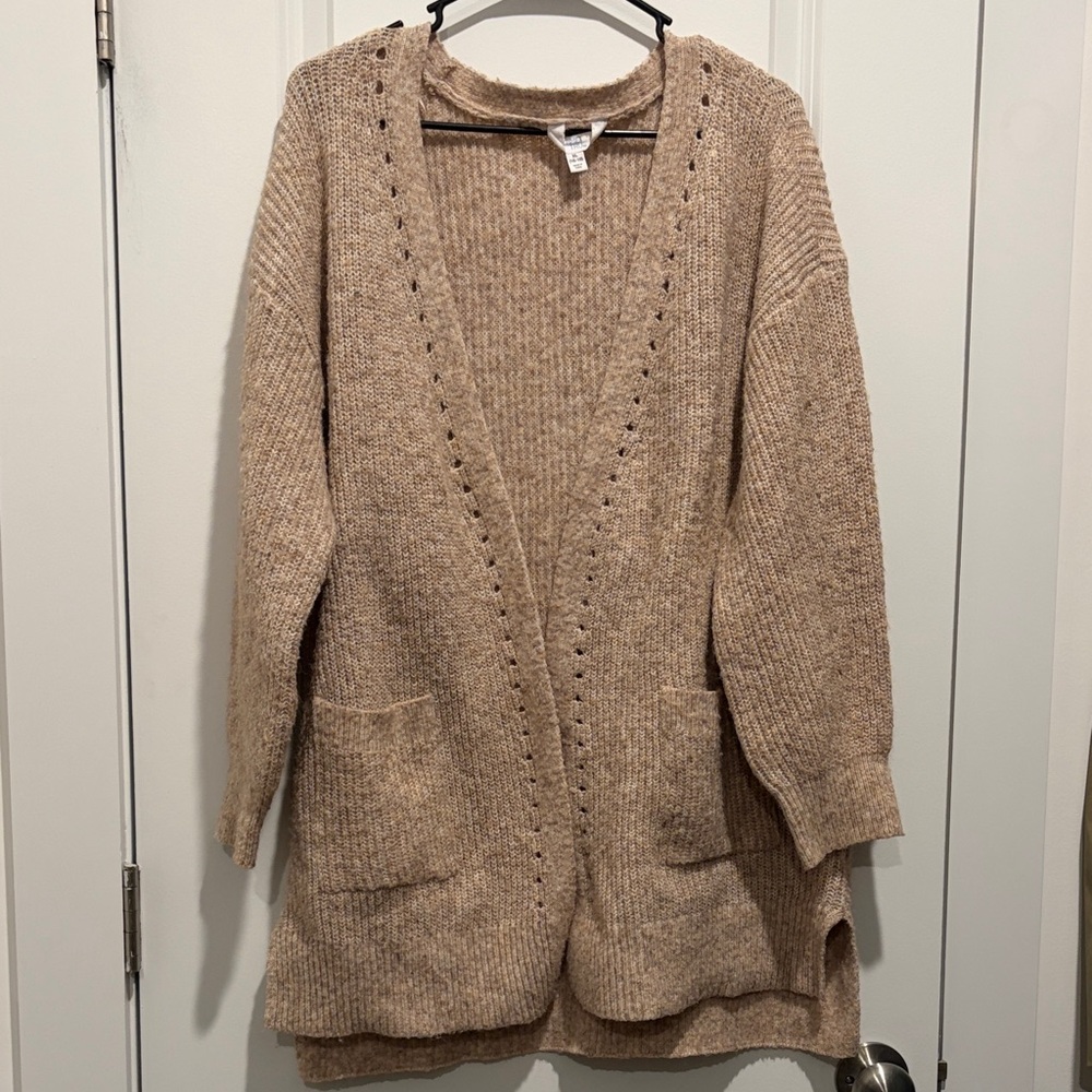 Time and Tru Beige Open-Front Knit Cardigan with Pockets